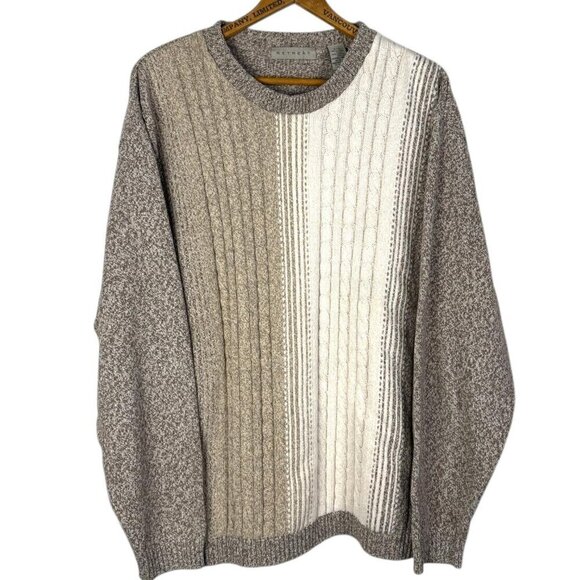 Vintage Neutral Knit Crewneck Sweater, 90s Aesthetic Clothing, Mens, Oversized - Picture 1 of 6